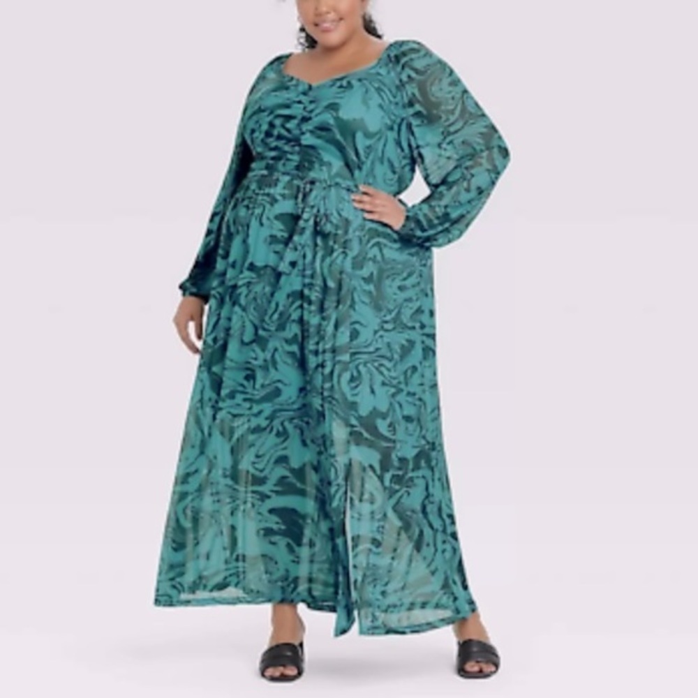 Ava & Viv Women's Plus Size Balloon Long Sleeve Cinched Mesh Dress‎